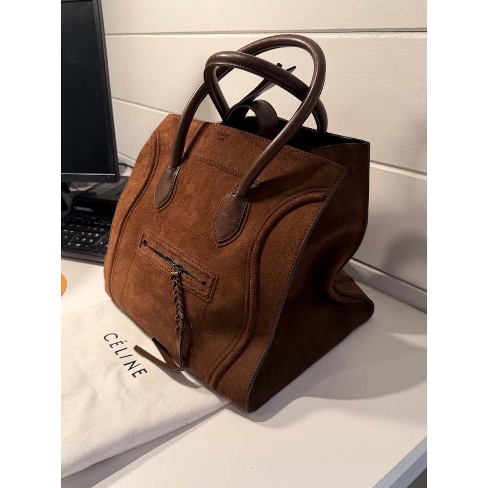 Celine Phantom Luggage Tote Bag Brown Suede Leather Large Handbag - Picture 6 of 11